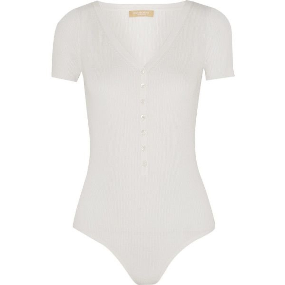 Michael Kors Collection Ribbed Stretch‎ Merino Wool-blend Bodysuit